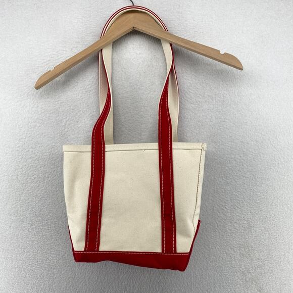 Vintage LL BEAN BOAT and TOTE Bag 10x13 "JULIE" Canvas Open Top Ivory Red USA - Picture 2 of 15